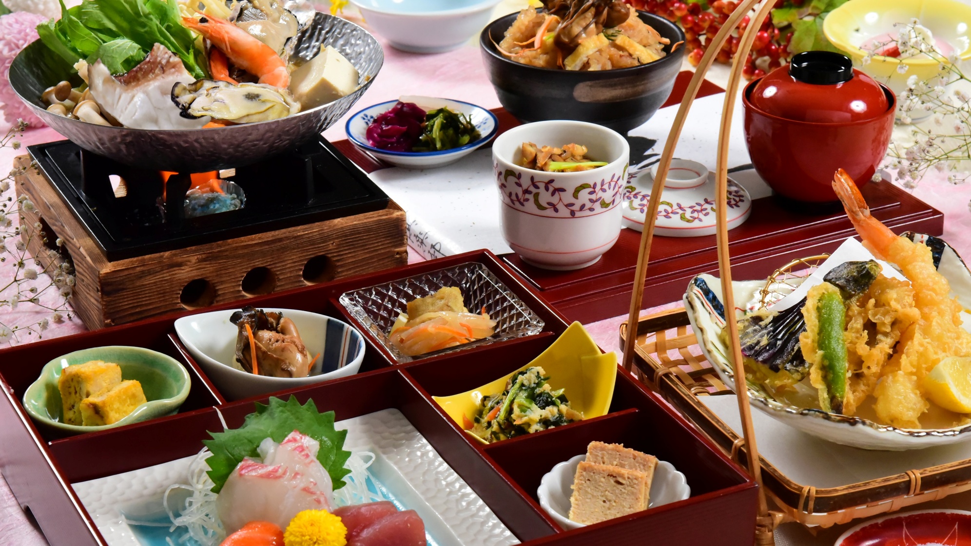 *2025冬【ランチ/「ゆうなぎ」相生名産牡蠣の海鮮鍋】人気の宝箱にお鍋をセット