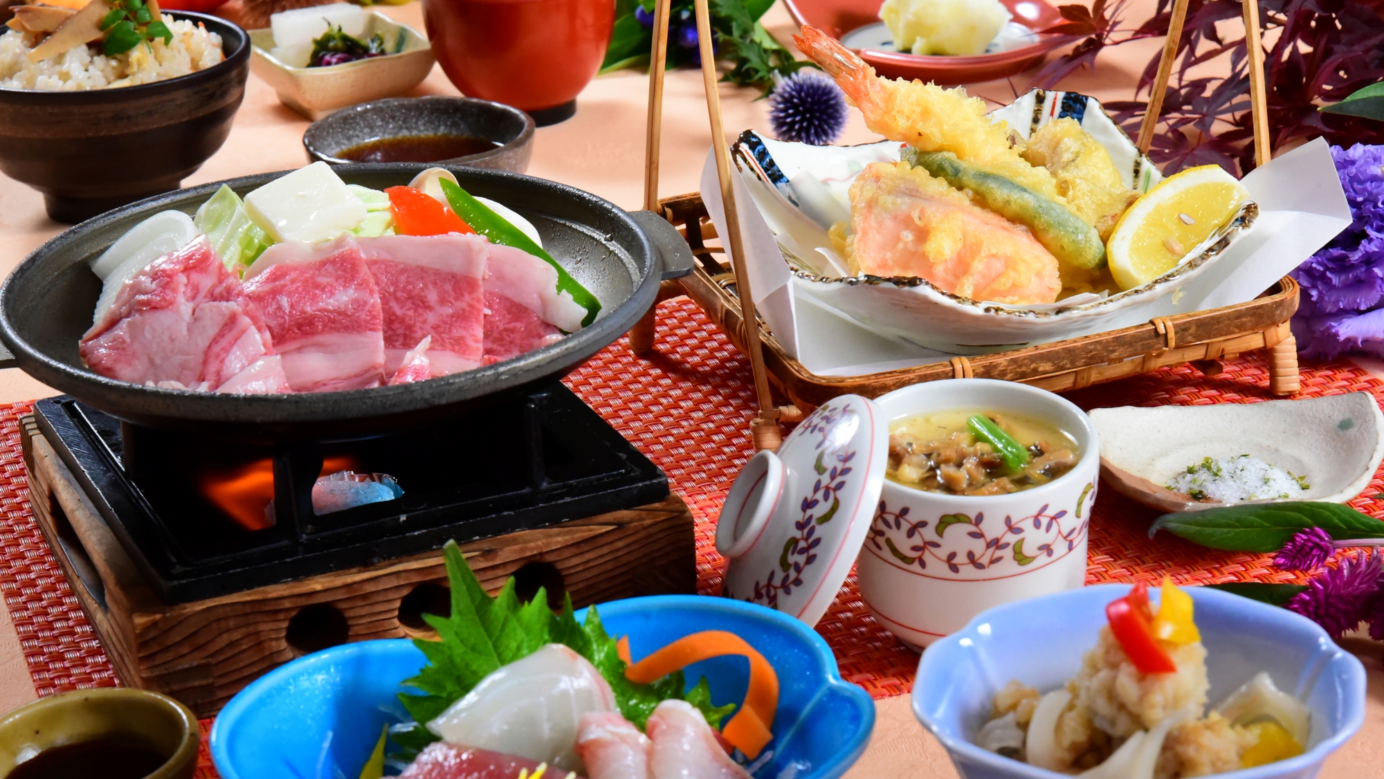 *2026秋【ランチ／花椿御膳】旬魚のお造りと天婦羅、特選牛の焼きしゃぶがたまらない秋のおすすめ御膳