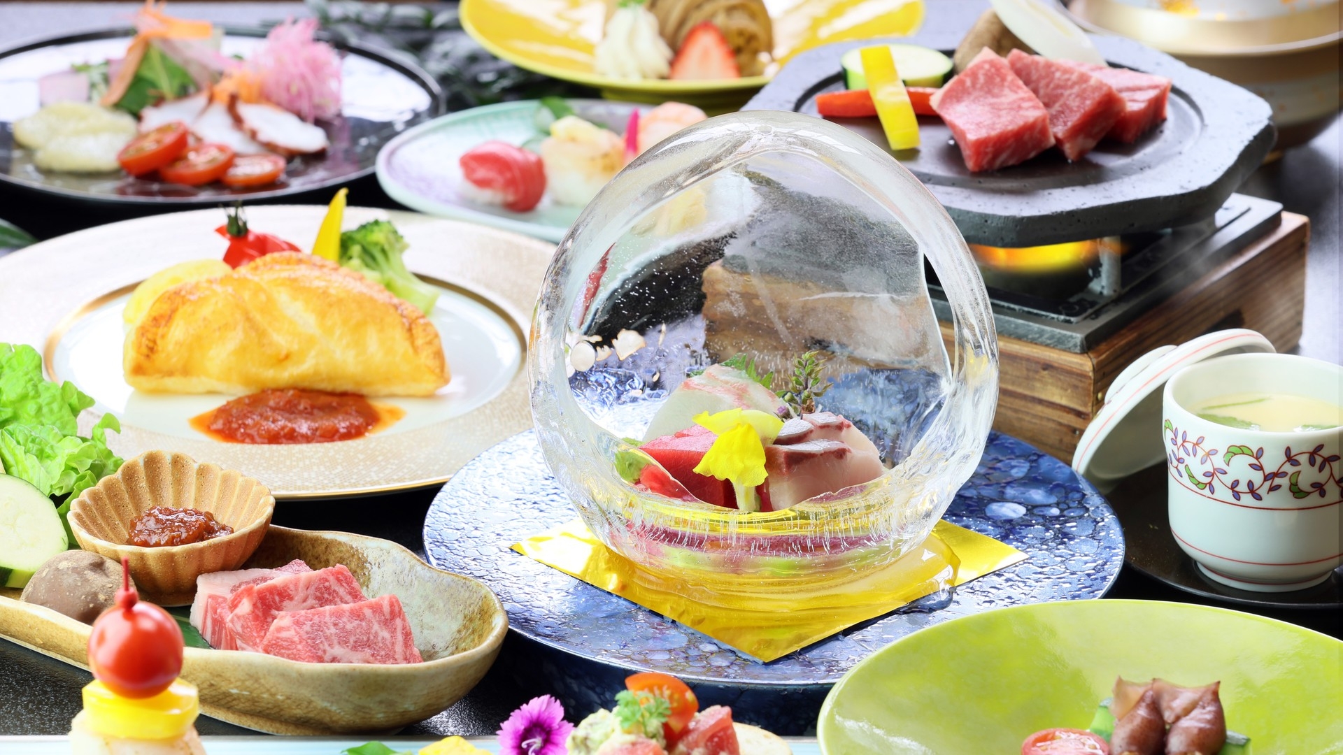 見た目もかわいいおしゃれなお食事【レディースプラン】〜半露天風呂付き客室〜