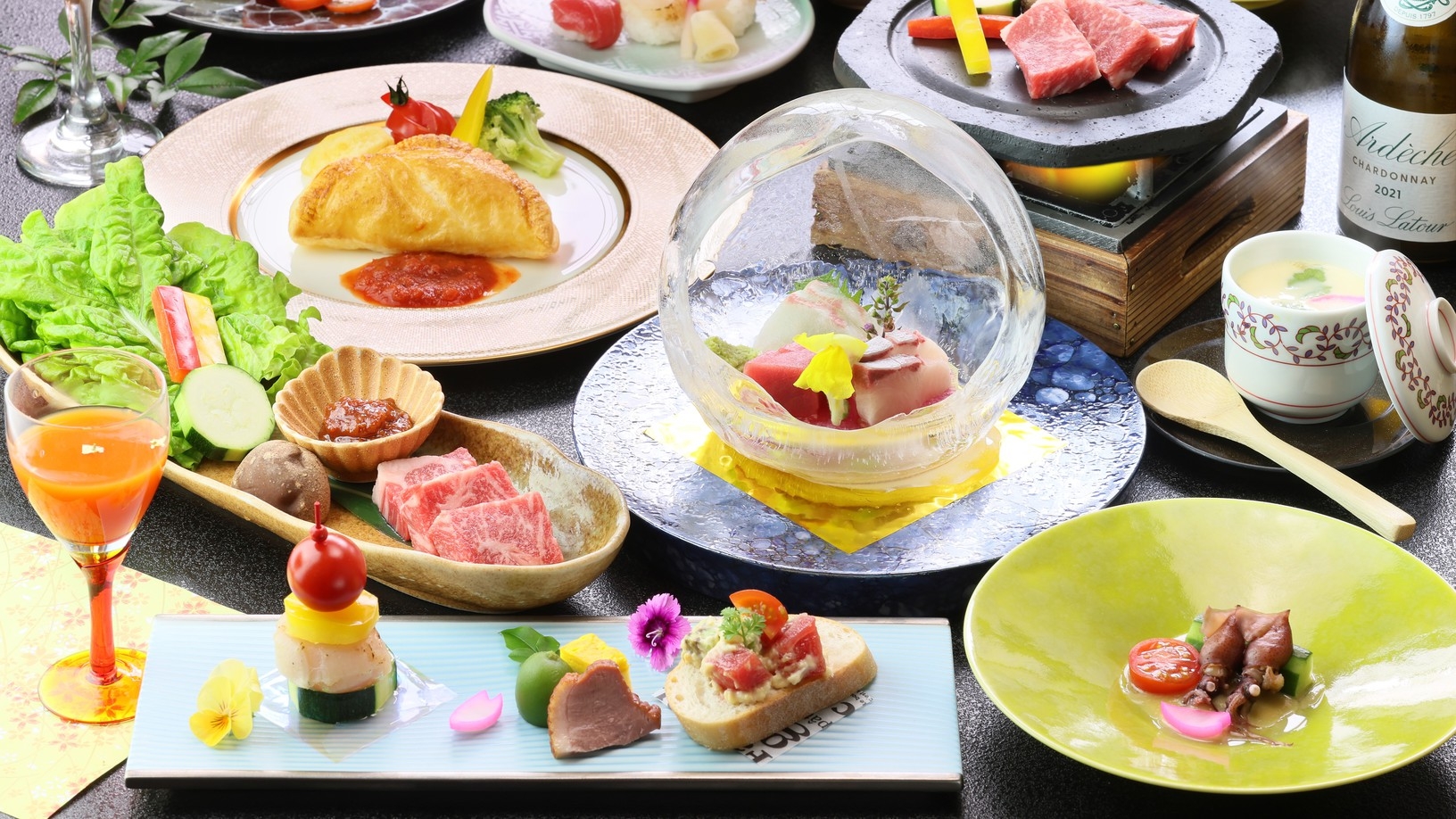 見た目もかわいいおしゃれなお食事【レディースプラン】〜半露天風呂付き客室〜