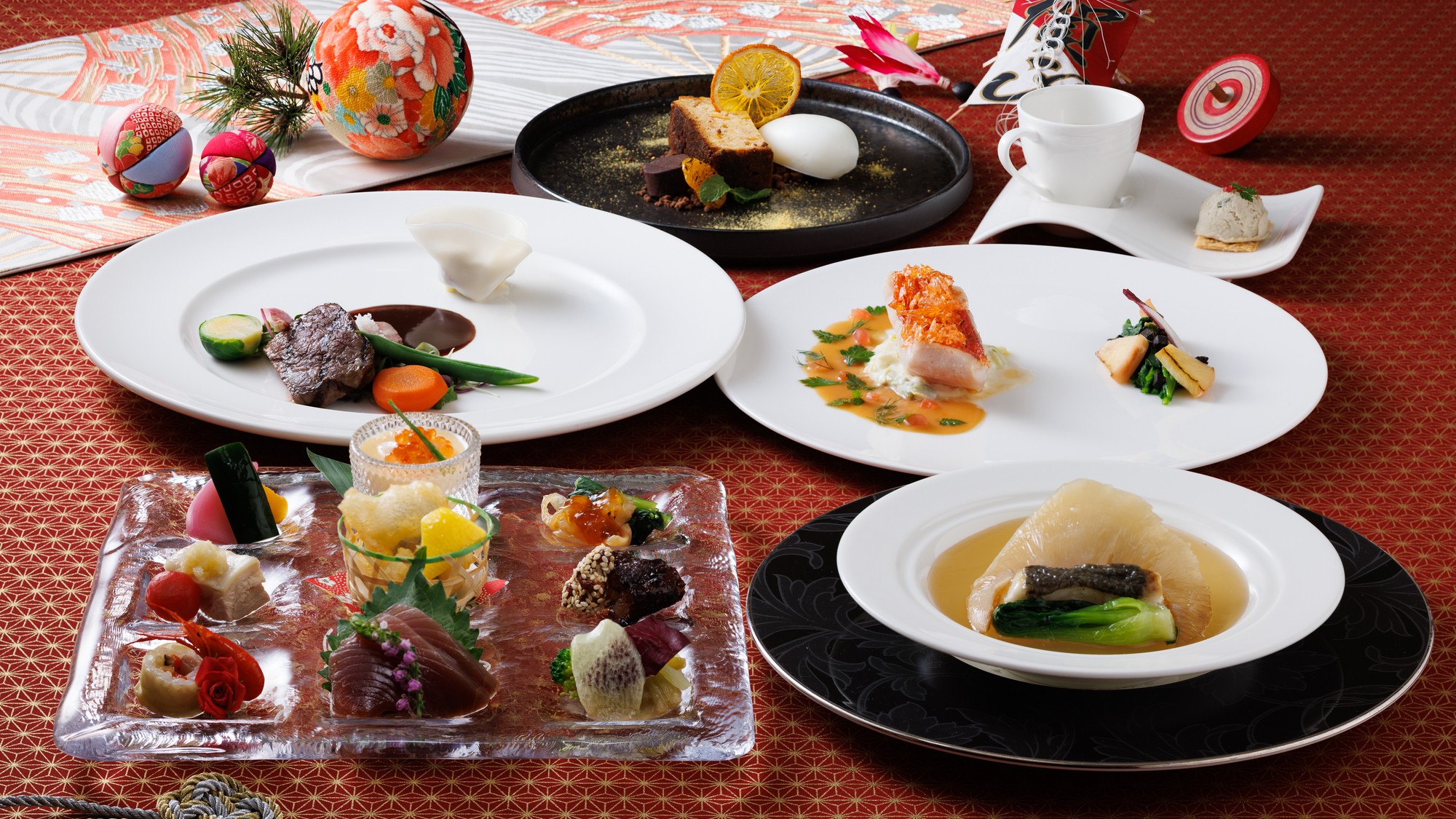 27階 THE DINING シノワ 唐紅花＆ 鉄板フレンチ 蒔絵　メニュー一例