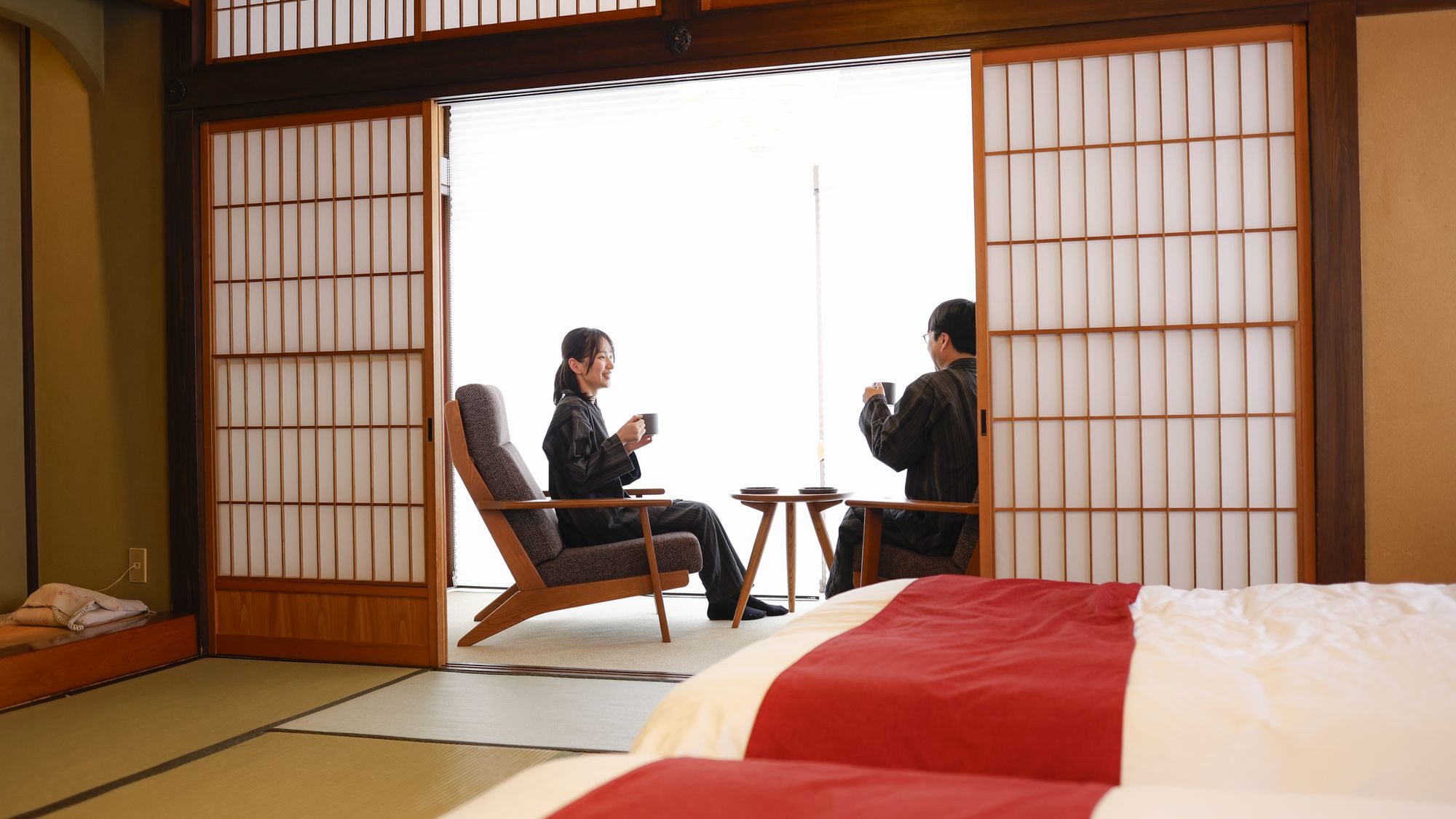 【リニューアル和室】１２畳　／　ツインベッド（シモンズ）部屋名：「佳松」寛ぎの時&hellip;