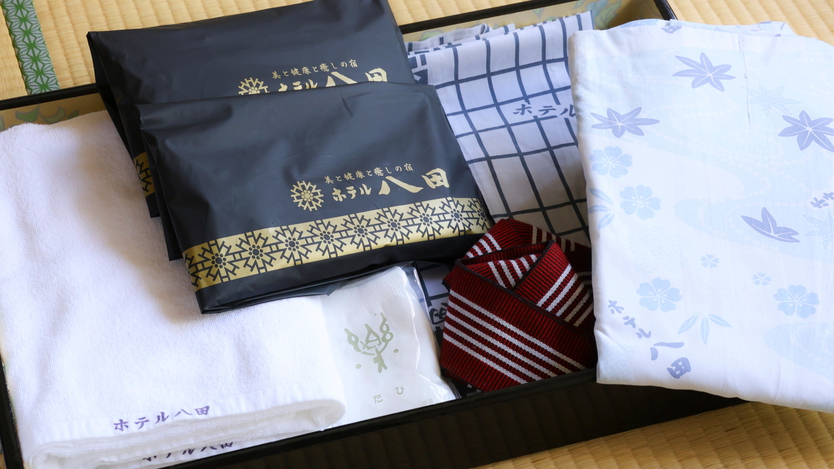 客室アメニティ　ホテル八田の浴衣でお寛ぎください