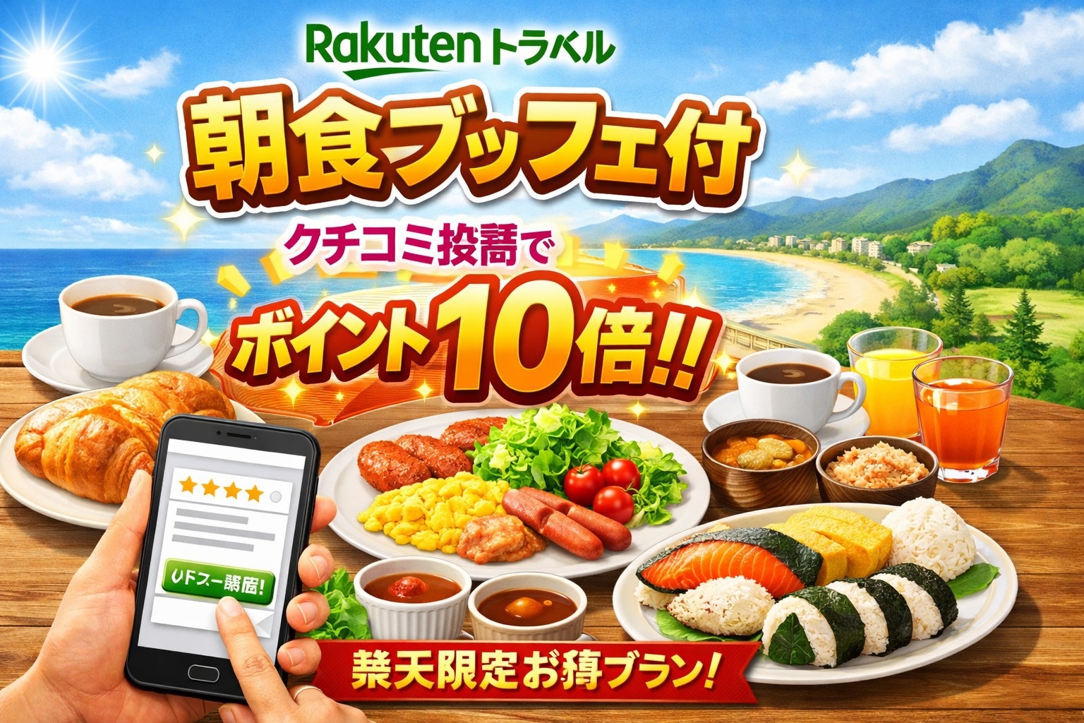 朝食ブッフェ付 クチコミ投稿でポイント１０倍！★事前カード決済限定★