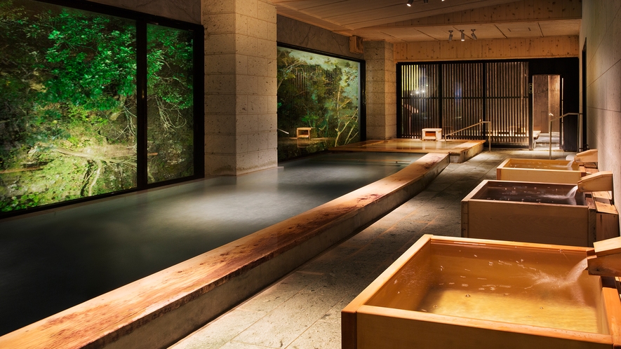 高級銘石「十和田石・松島石」を使用した大浴場「伏見の湯」のイメージ♪