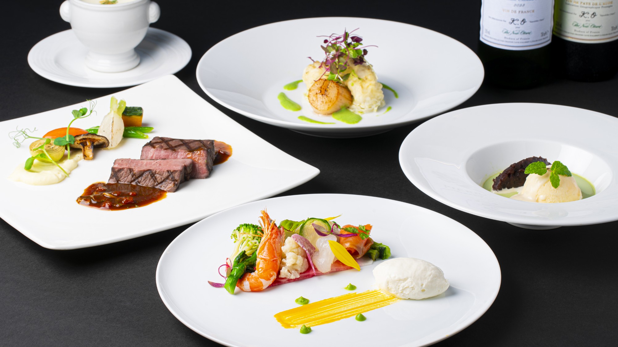 ロータス：寒冬・プルミエコース／佐賀牛もも肉のグリエを含む全5品。心温まるコース料理です。