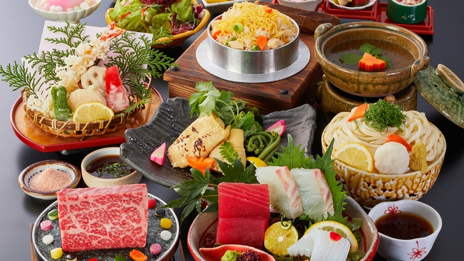 （19：10開始）【基本会席：展望レストラン】オープンキッチンの「鉄板焼き」＋「選べる讃岐うどん」