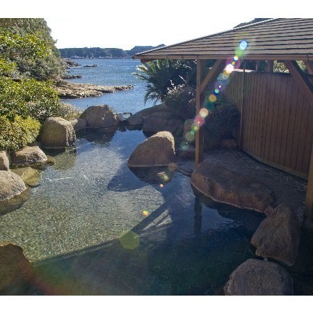 Open-air bath with a panoramic view of the sea