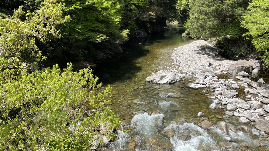 【三段峡入口】入口の橋を渡るところから自然がいっぱい！思いっきり空気を吸い込んでみてください