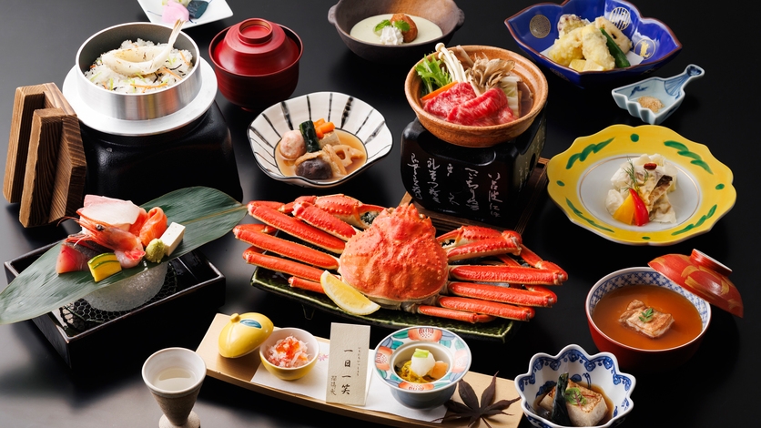【かに姿盛り】まるごと一杯蟹姿盛り付・季節会席で北陸の味覚を贅沢に味わう