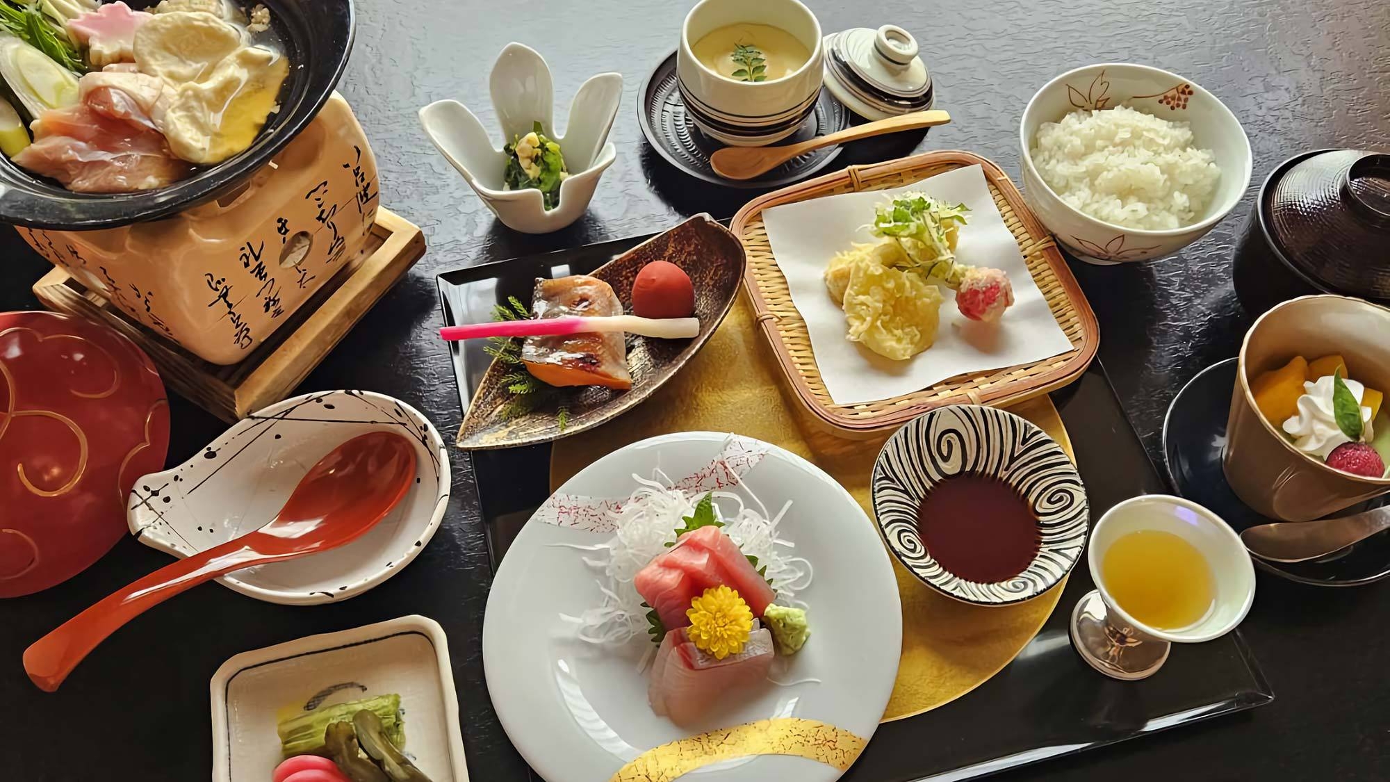 【オトクな土曜日】旬の味覚会席と自慢の温泉＆姉妹館の湯めぐり＜季節の夢膳＞