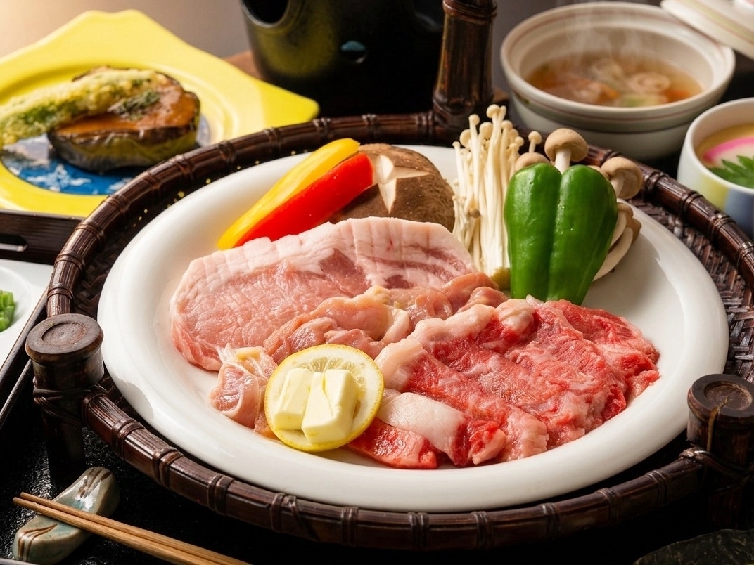 【満腹グルメプラン】信州産肉3種（牛・ポーク・鶏）陶板焼き