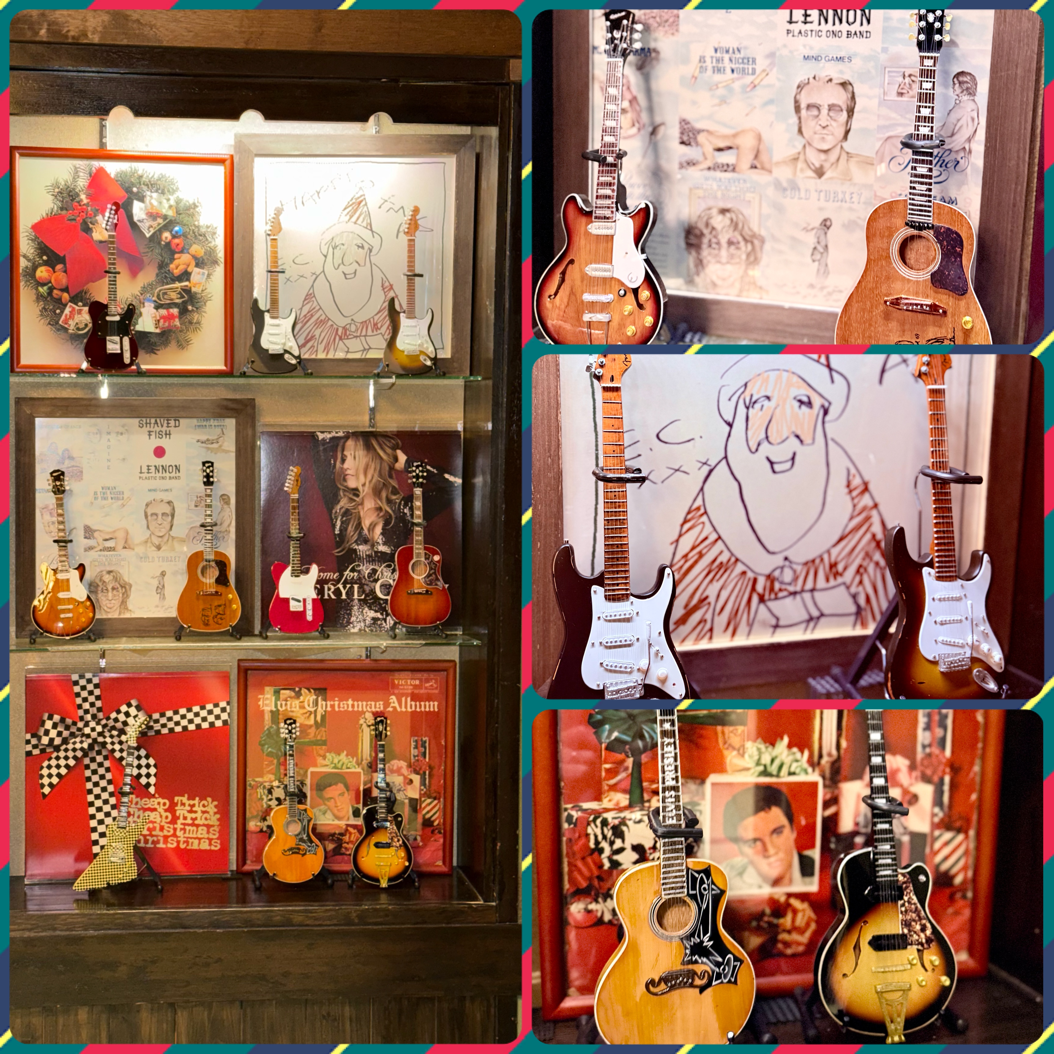 クリスマス飾りLPレコード　ミニチュアギター飾り