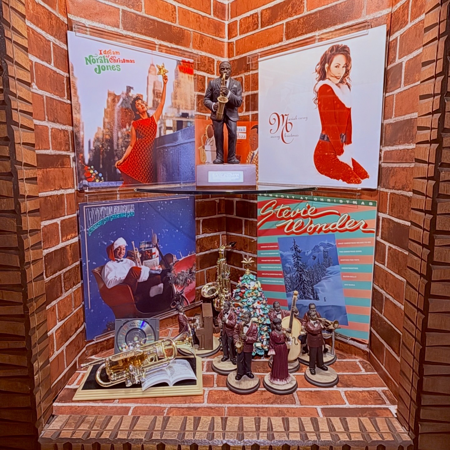 Jazzクリスマス飾りLPレコード　ミニチュアギター飾り