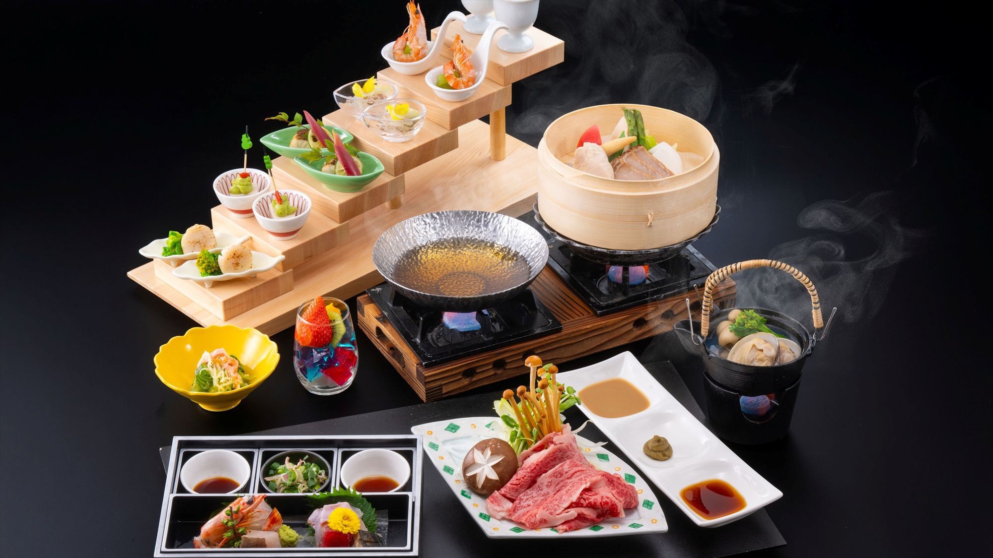 【春の四季会席】ワンドリンク付き！ご夕食メインは上州牛のしゃぶしゃぶ＋源泉せいろ蒸し＋蛤の土瓶蒸し