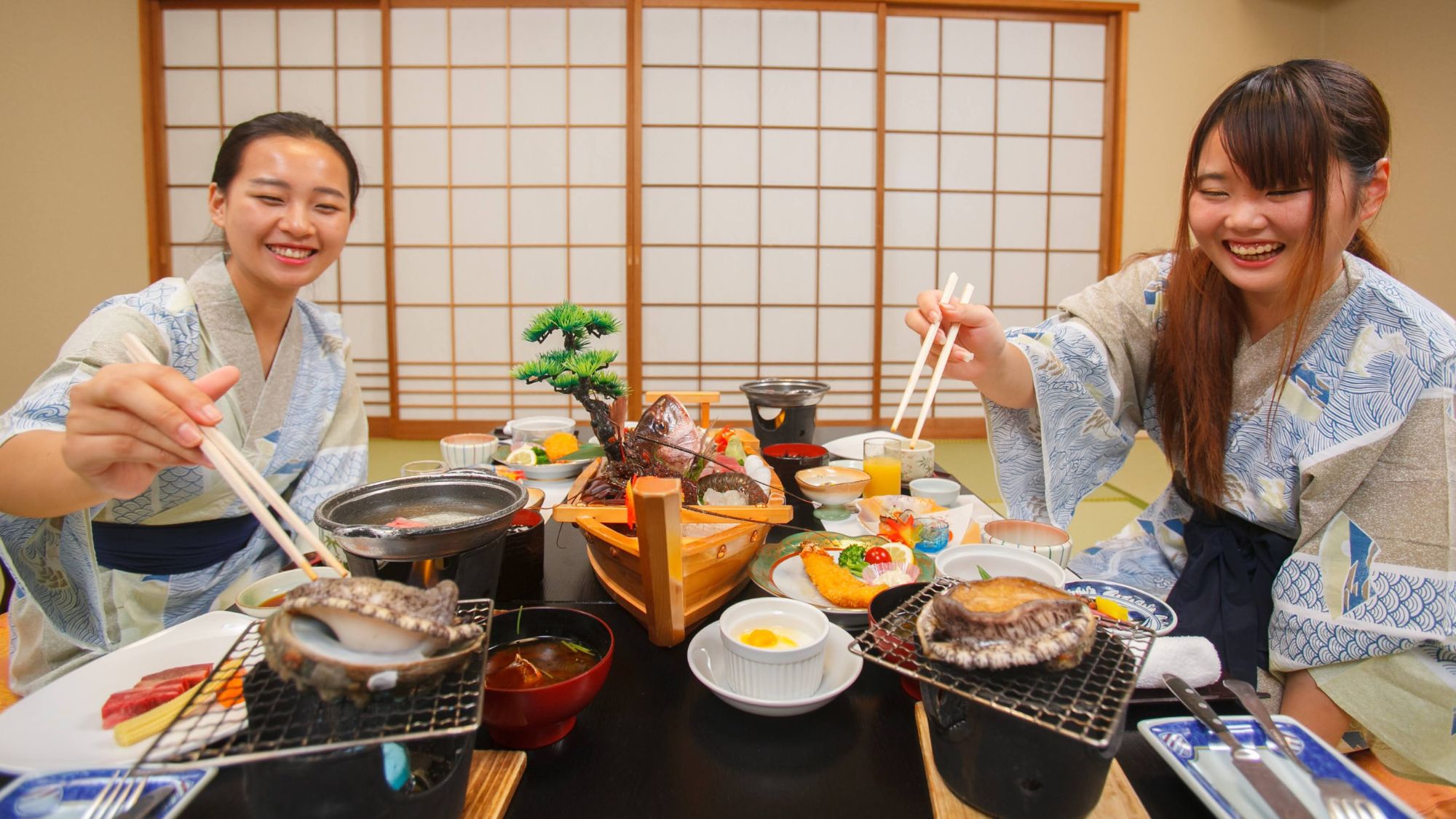 【デラックス会席プラン】鮑踊り焼き×伊勢海老（姿焼き×お造り）☆心と体を癒す贅沢な時間のお共に♪