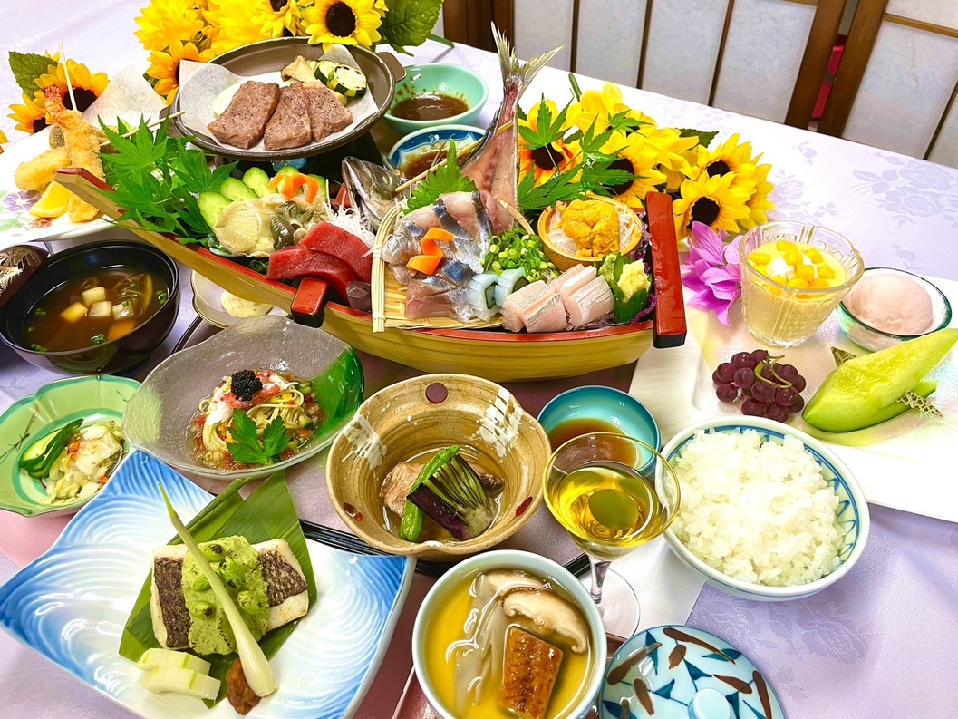 『刺身舟盛り付き』『福島牛サーロイン付き』いわきの食材を活かした会席料理『雅-MIYABI』