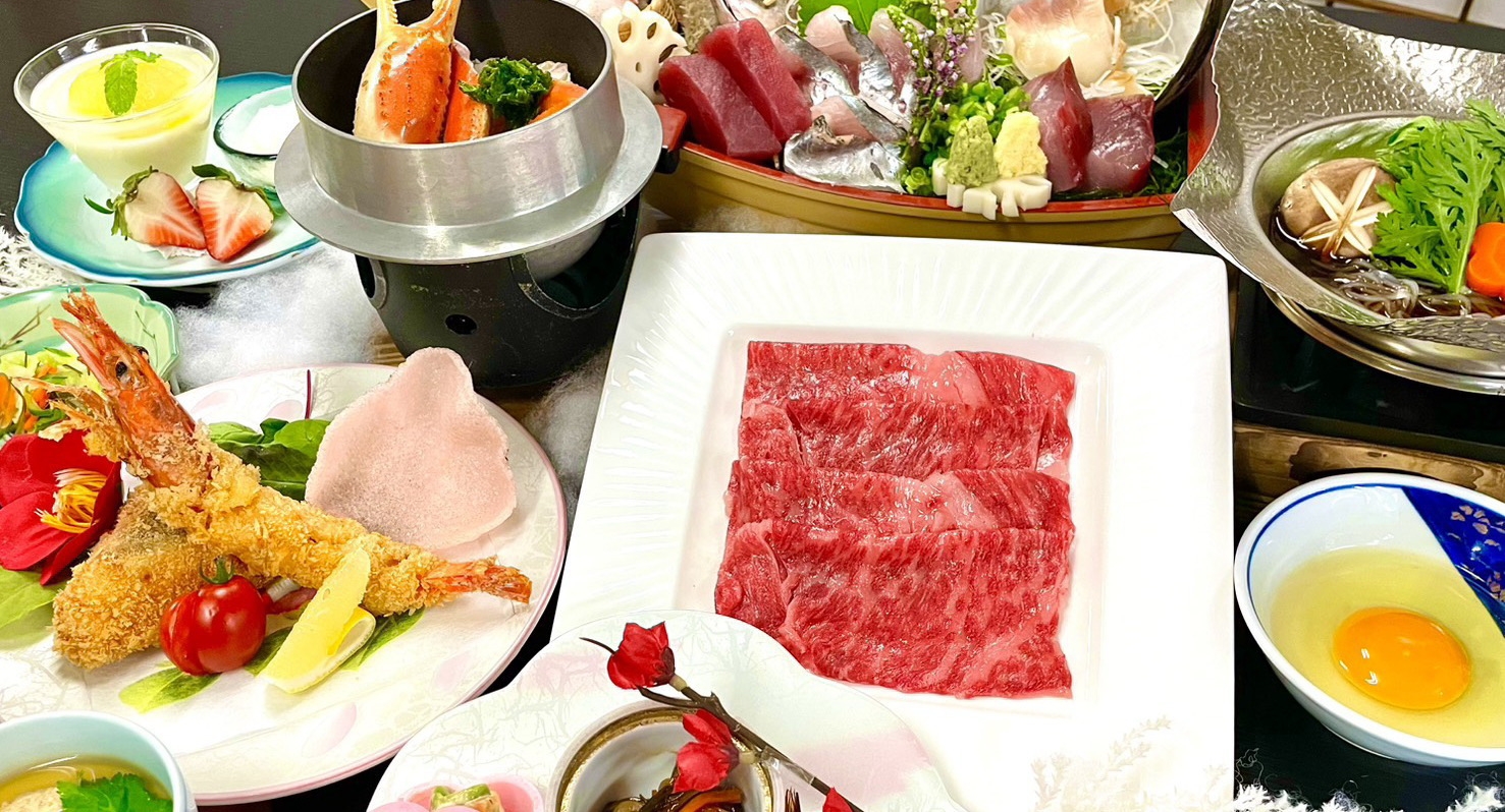 【福島牛サーロインのすき鍋プラン】いわきの食材を活かした会席料理（２食付・２月末まで）