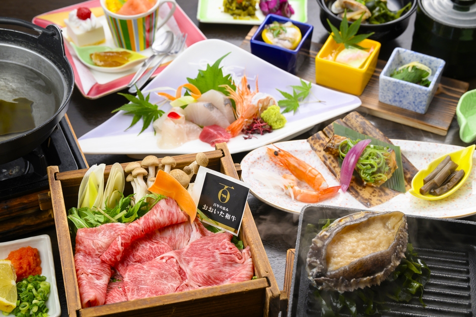 【椿会席】おおいた和牛しゃぶしゃぶ＆鮑踊り焼きを味わうスタンダード会席（お部屋食）
