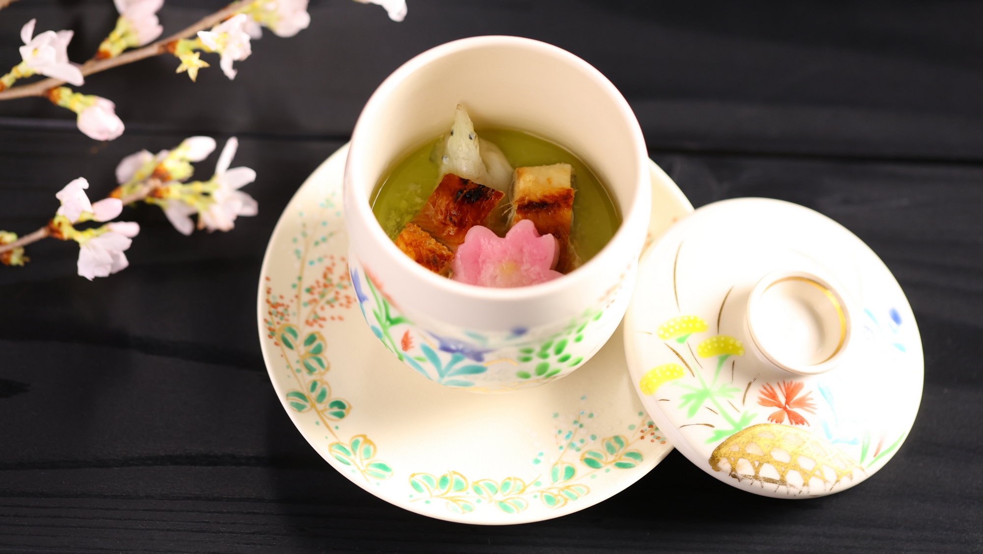 【2026春】先付／春彩蒸し　穴子・白魚・桜麩