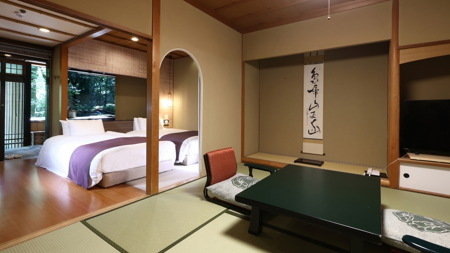 【本館】和室ベッド露天風呂付（50㎡）都鳥／茶室のような空間を思わせる純和風のお部屋
