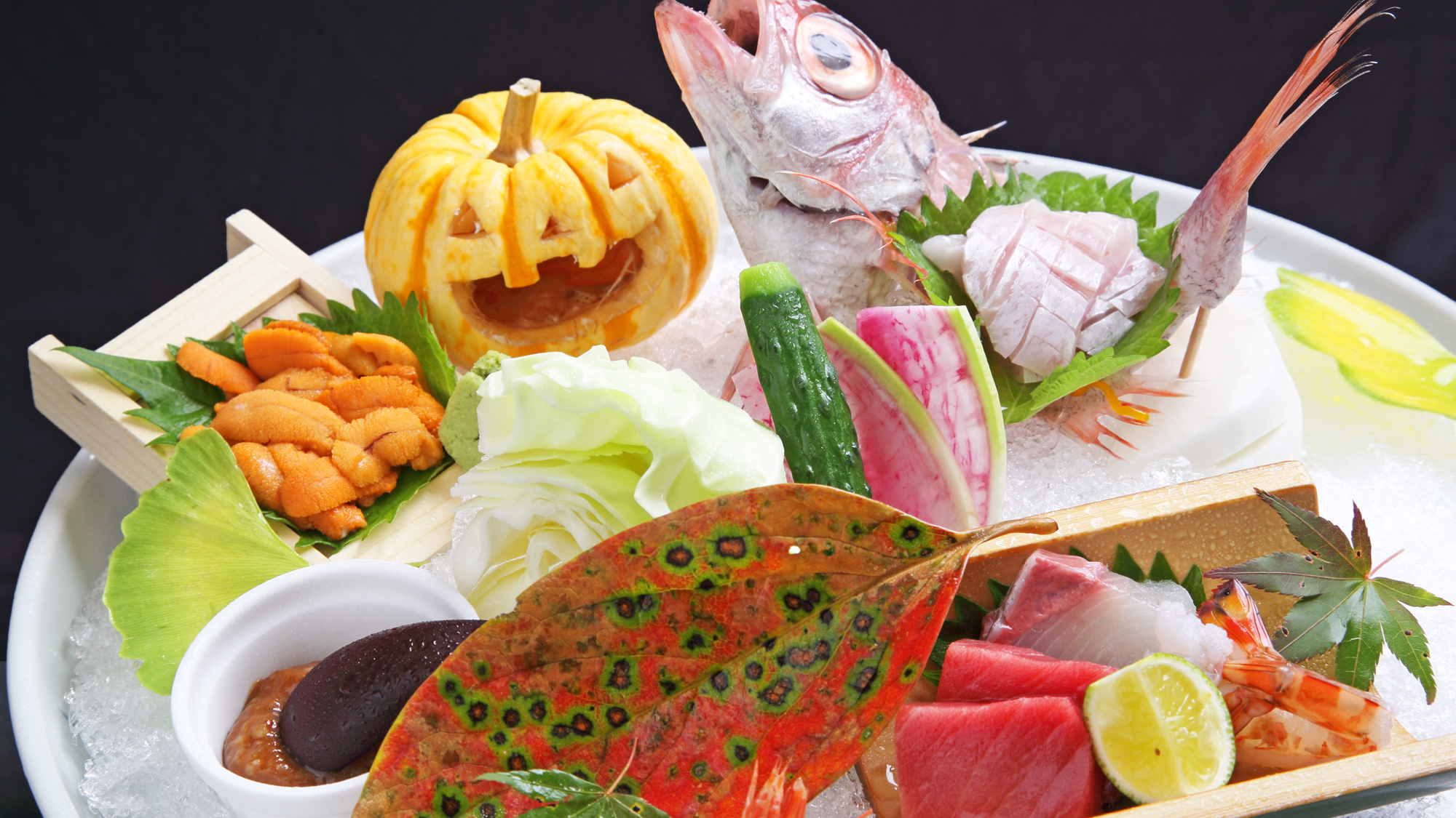 【夕食・造里】秋の一例・のどぐろ・雲丹・鮪など旬の新鮮な魚介をご提供します。 