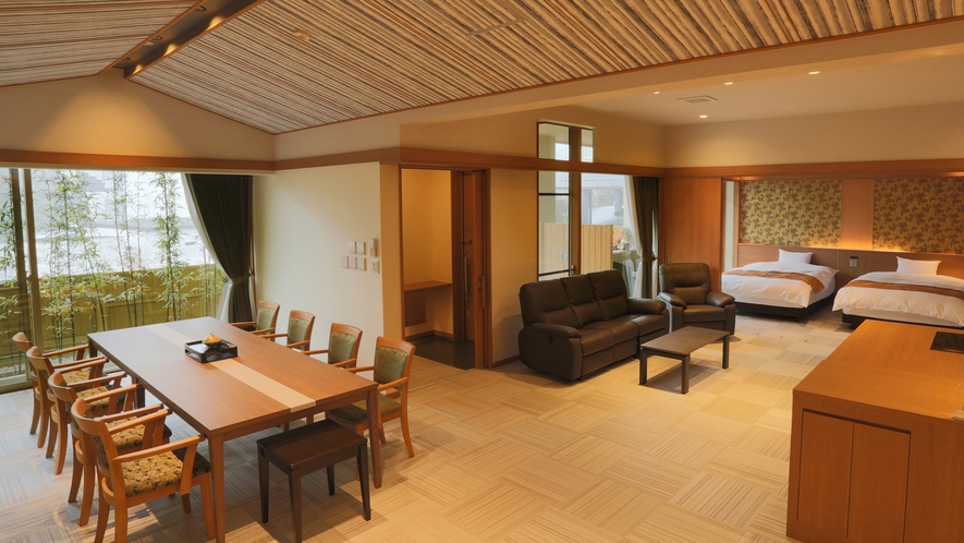 【別館1F貸切特別室「太閤」140平米】全景・どのお部屋よりも広く、天井が高い1室限定の特別室