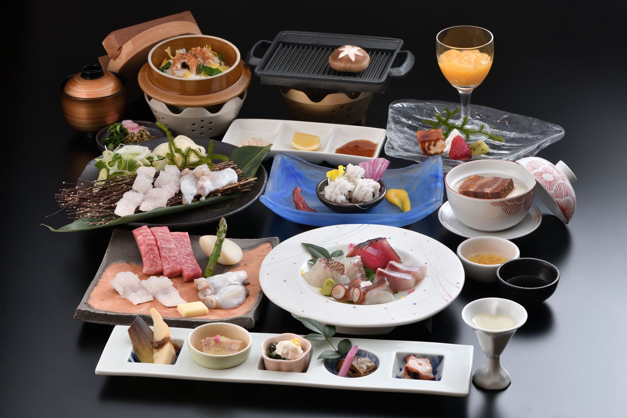 【5％OFF】【楽天スーパーSALE】瀬戸内海のめぐみ「鱧と真蛸」夏会席　奈義和牛の鉄板焼きを添えて