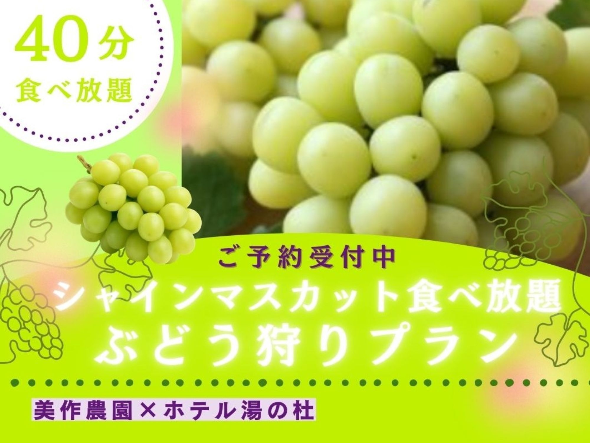 【シャインマスカット狩り40分】美作農園×湯の杜 〜地と海のめぐみ会席と秋の岡山を味わう旅〜
