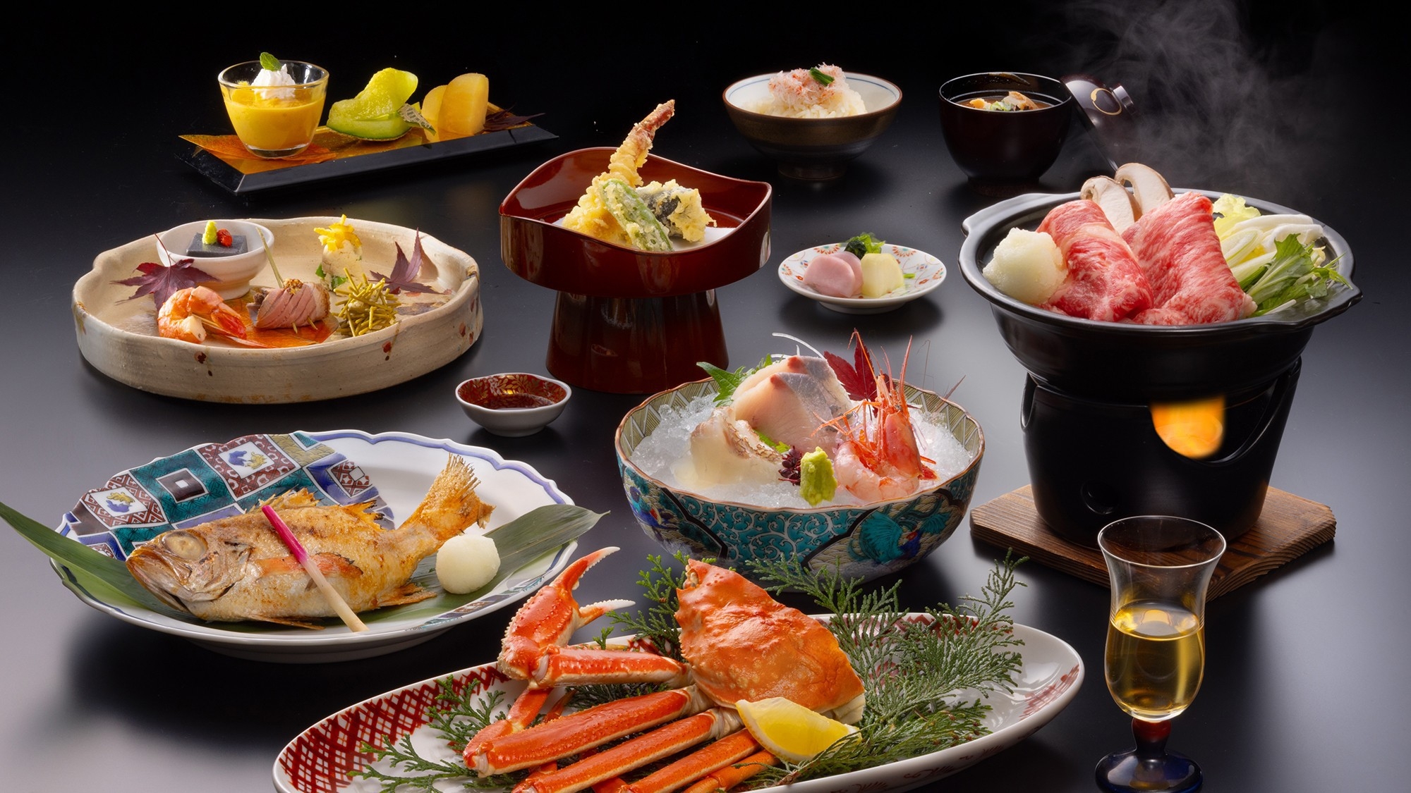 【春SALE】【冬の贅味】のどぐろ＆能登牛＆ズワイ蟹に舌鼓　贅を極めた極上の口福　加賀の地酒３種付き