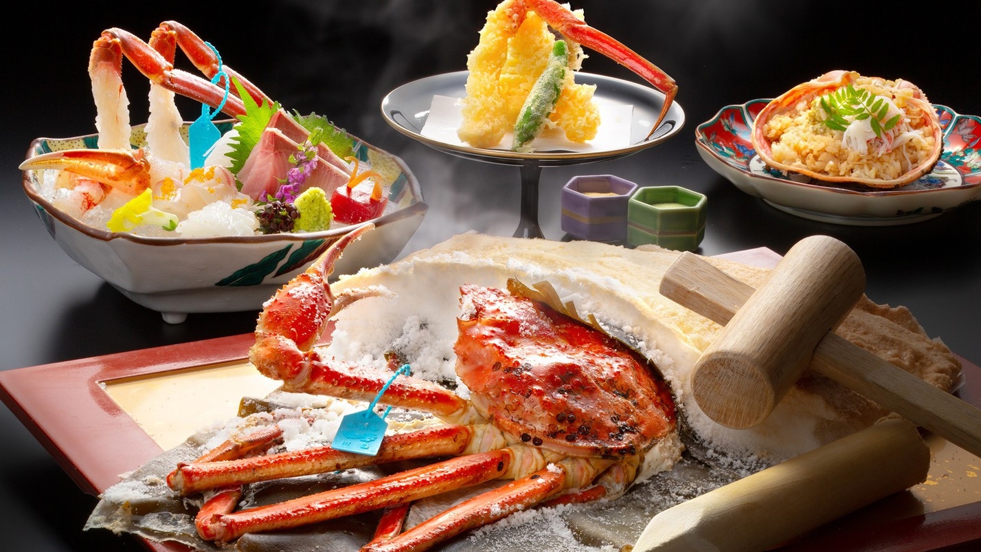 【さき楽60日前2000円お得　吉祥名物 加能蟹の塩釜焼き】2杯の加能蟹とべに蔵・地酒三昧