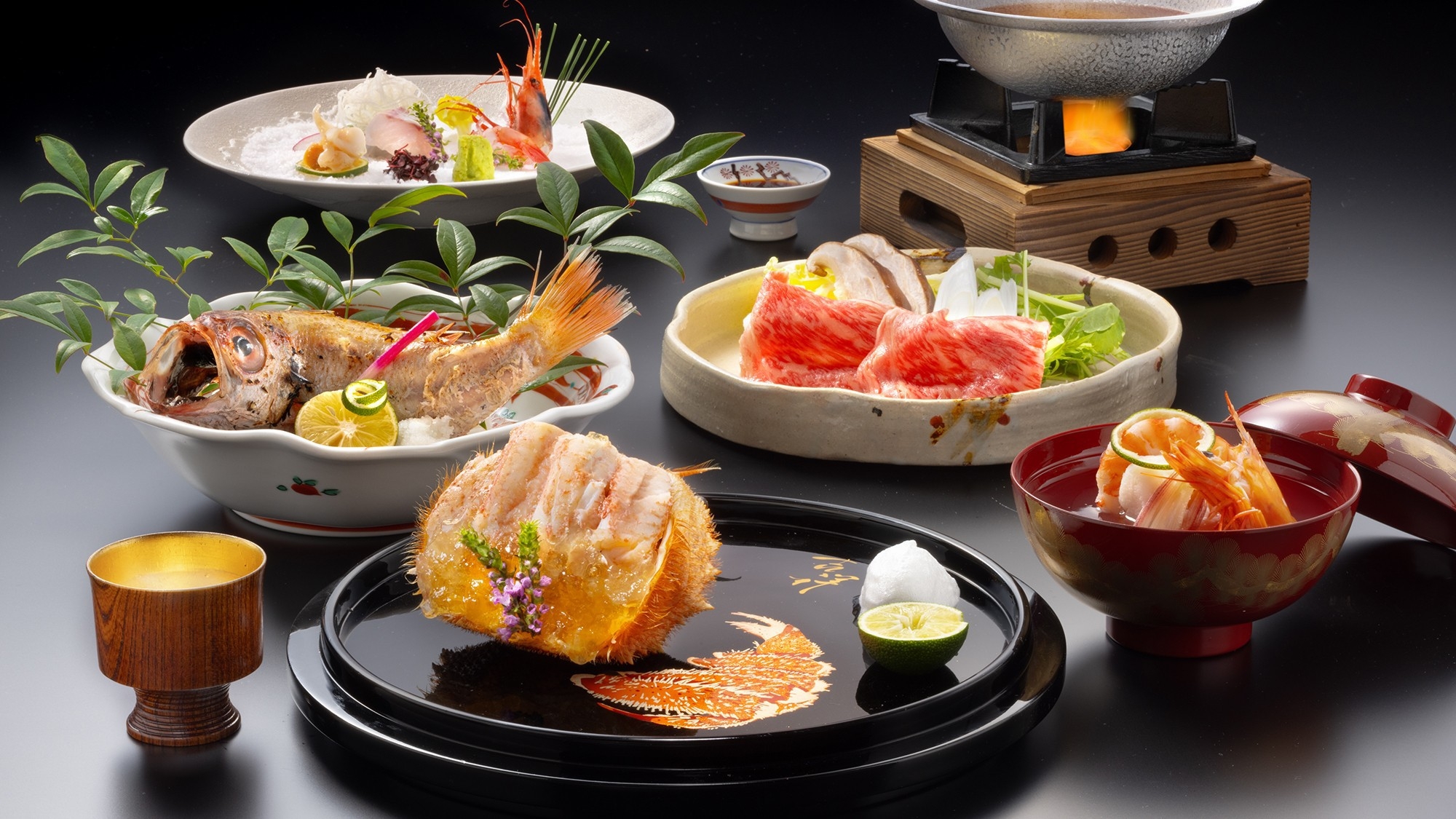 さき楽30日前1500円お得【活毛ガニ×能登牛コラボ】橋立漁港直送の活毛ガニと能登牛を贅沢に食す