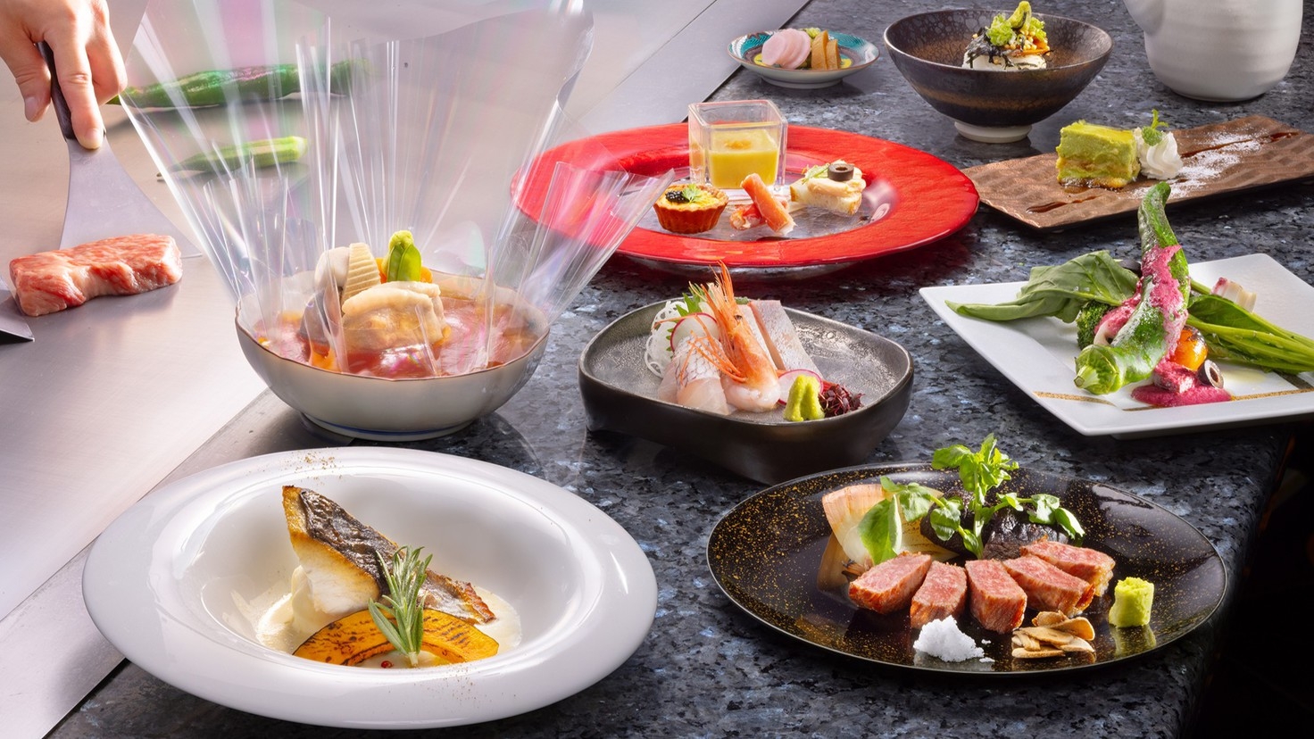 【お箸で楽しむ鉄板焼】パフォーマンスもご馳走「加賀能登 鉄板会席」秋冬（食事処 青竹）