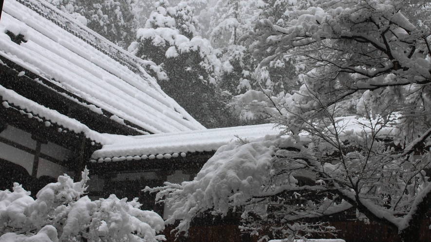 冬の永平寺。雪に包まれた美しい景色です。