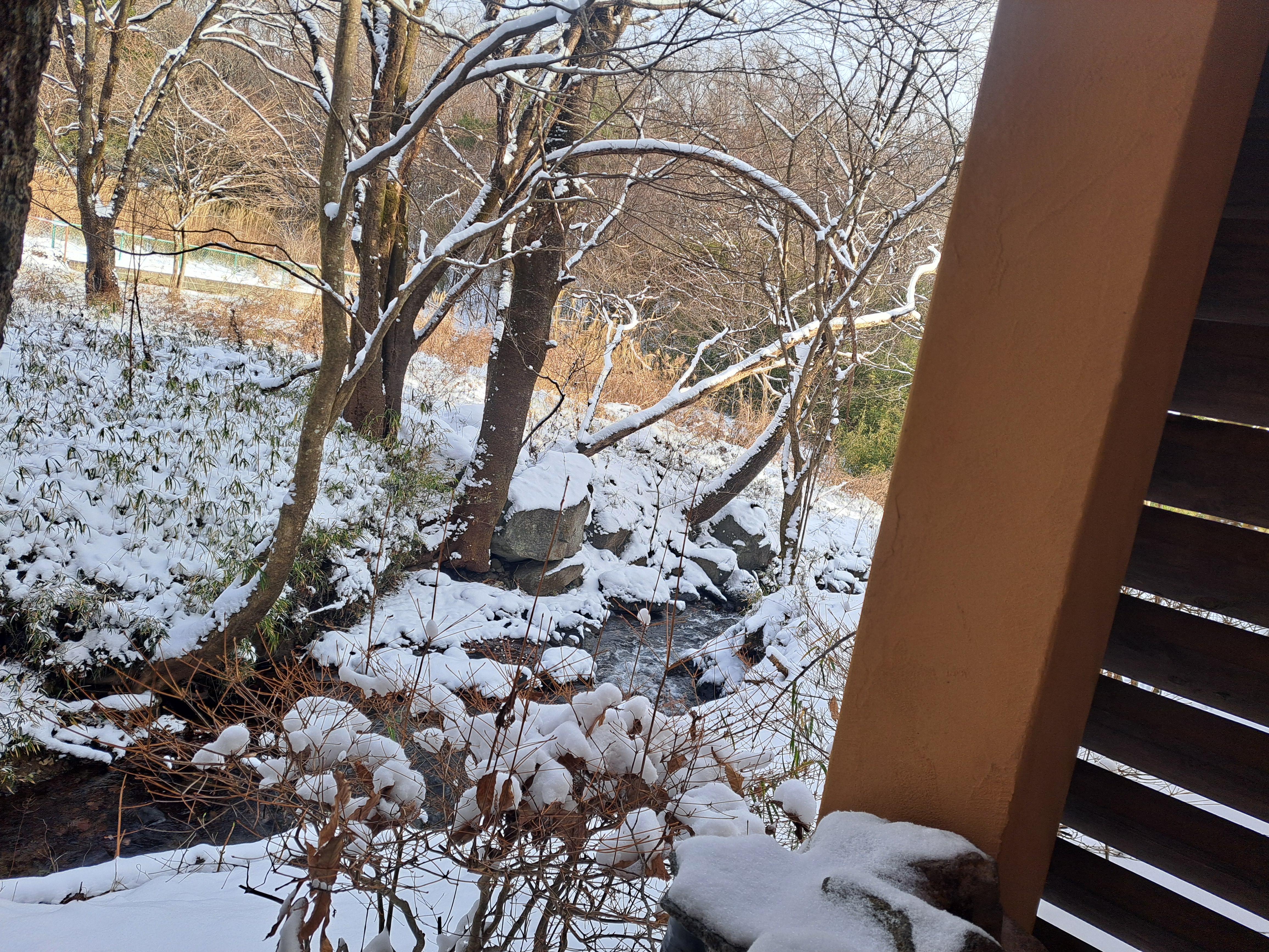 デラックスルーム（101）の温泉露天風呂からの眺め＜冬＞