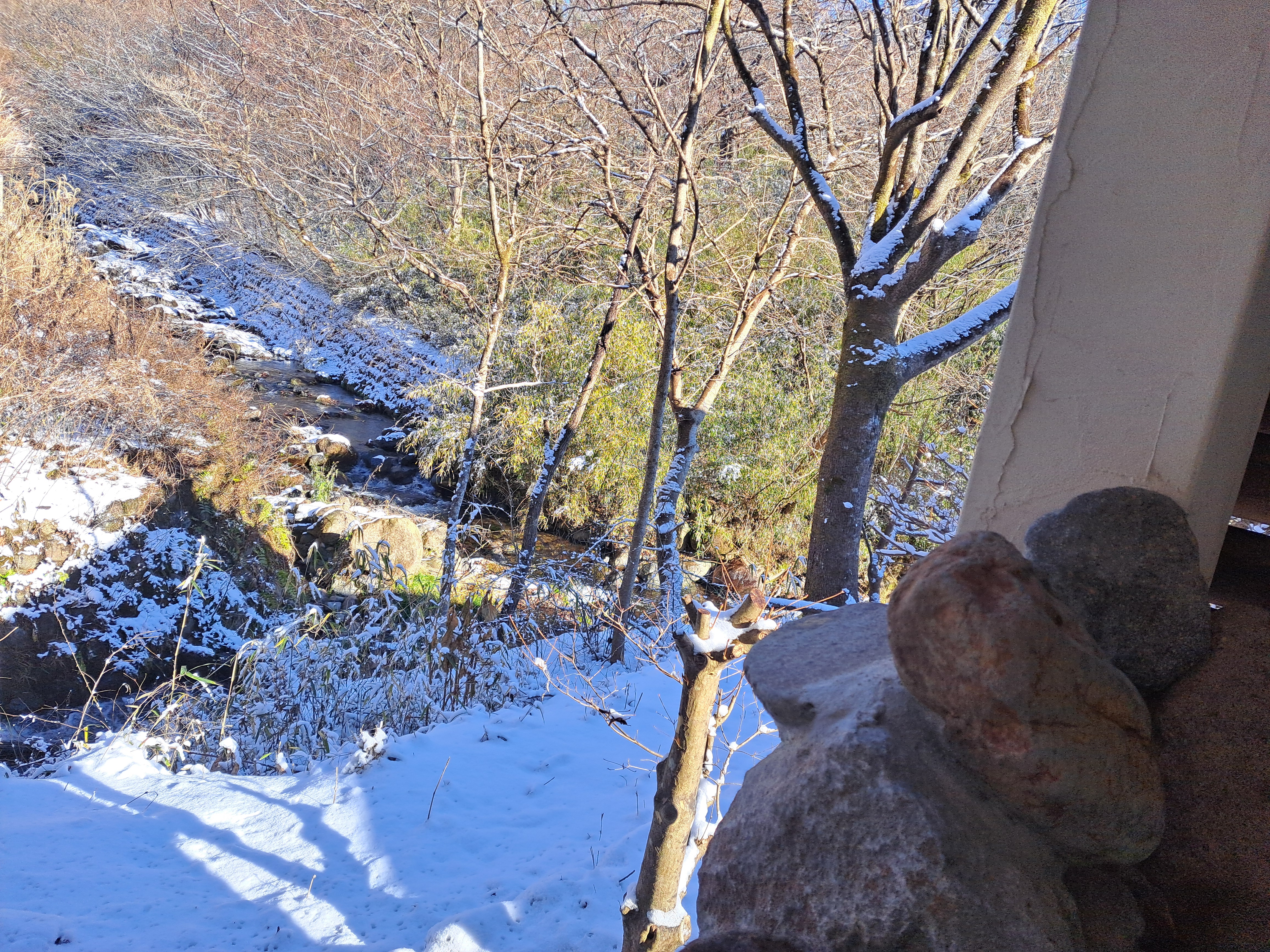 デラックスルーム（103）の温泉露天風呂からの眺め＜冬＞