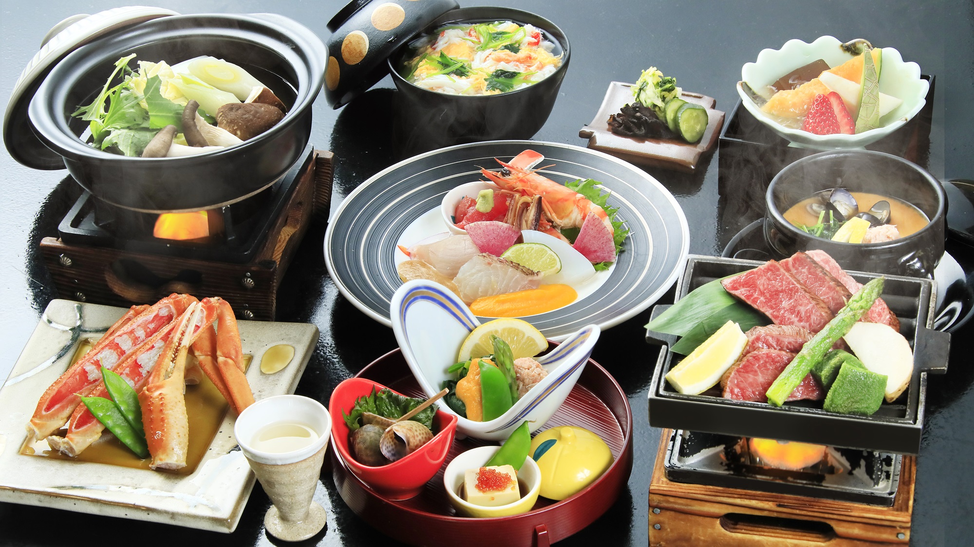 【夕食】牛蟹会席　※一例