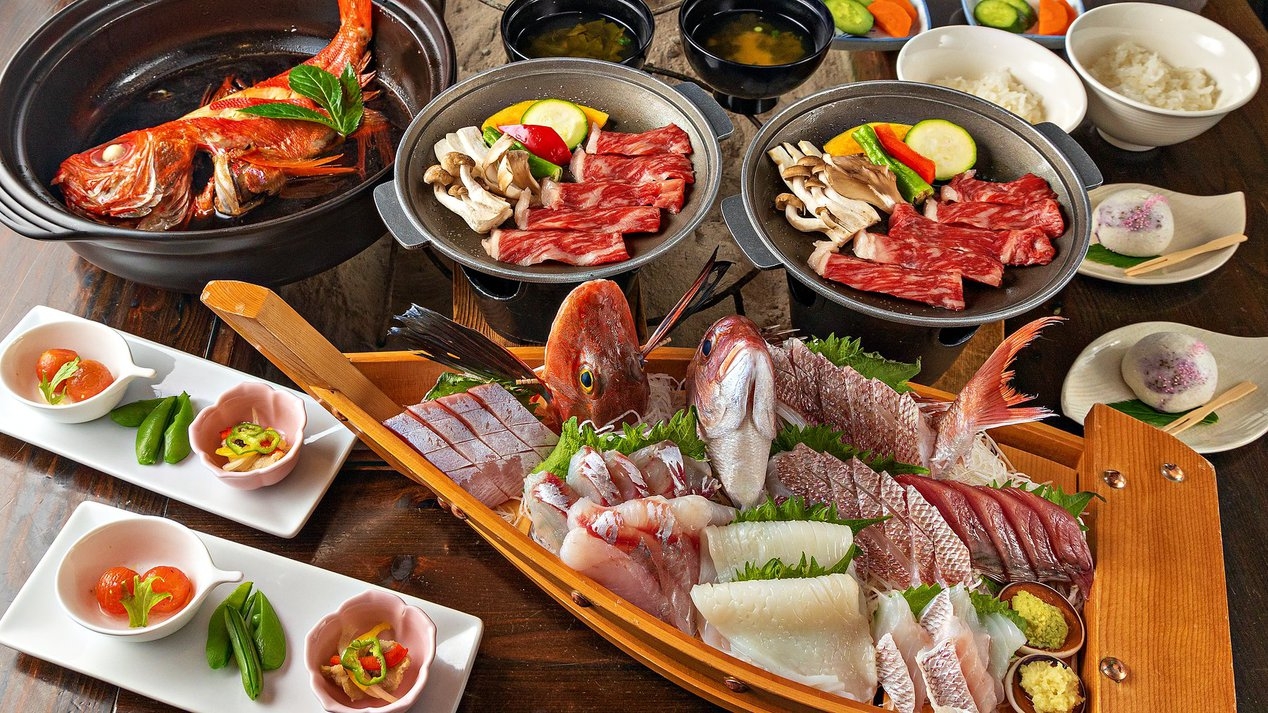 【夕食付・部屋食】地魚の船盛・金目鯛の姿煮・かずさ和牛｜車いす対応・海徒歩1分の一棟貸しヴィラ