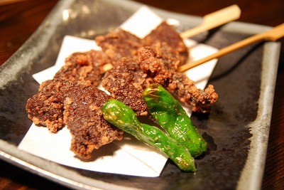 Deep-fried whale skewers