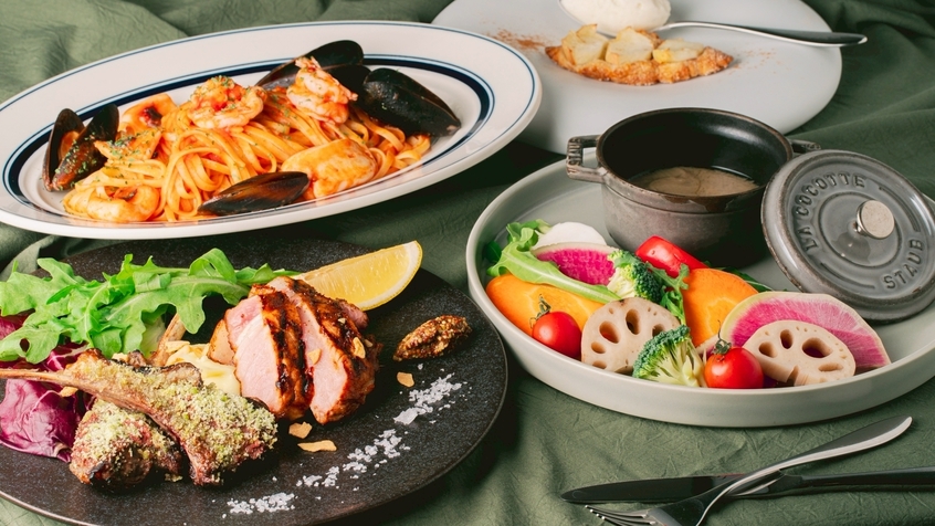 【グランピング施設利用プラン】2食付｜厳選された自然の素材を楽しむ！シェフ特製イタリアンコース