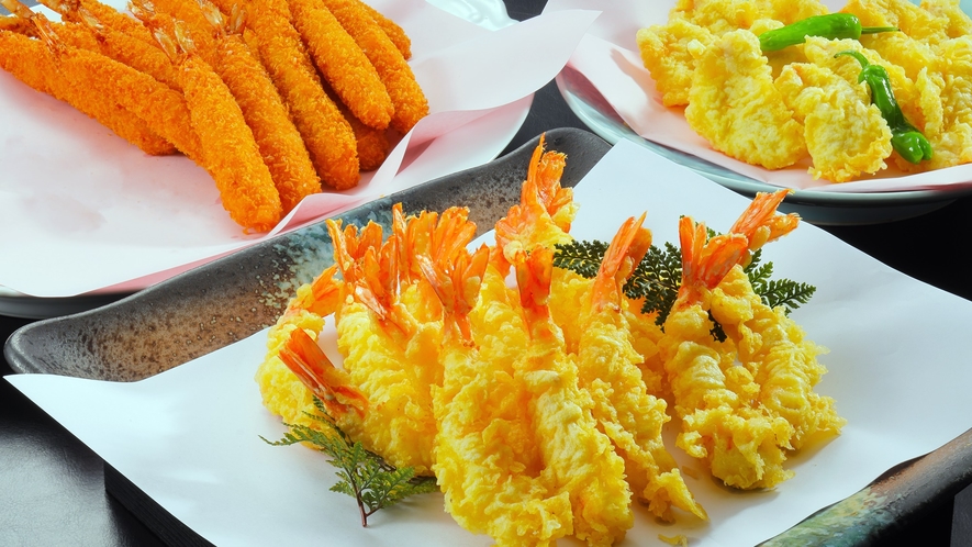 ［夕食一例］海老の天ぷら＆エビフライ - 地魚三昧バイキング