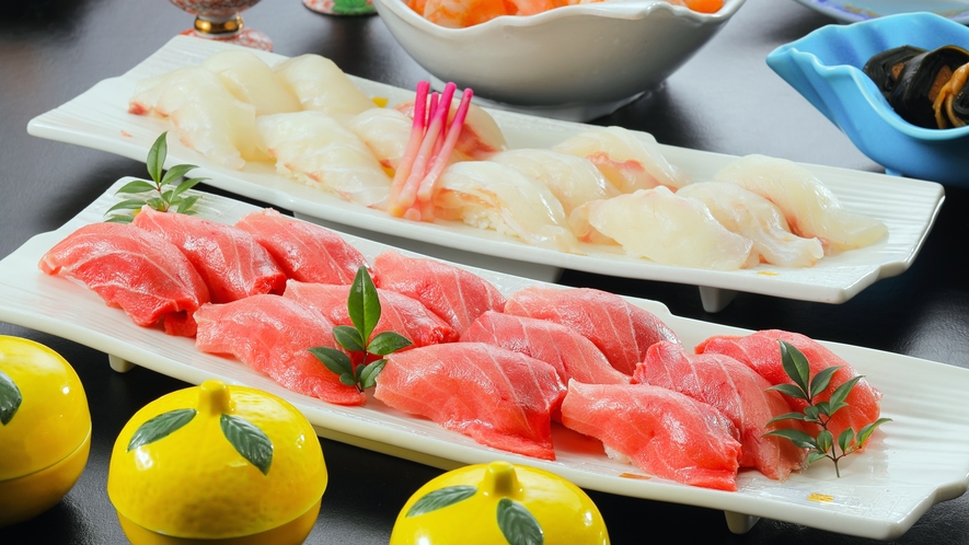 ［夕食一例］寿司（マグロ＆地魚ヒラメ） - 地魚三昧バイキング