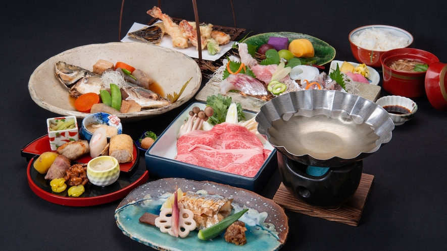 *【熊野牛しゃぶしゃぶ＆海の幸三昧】お肉もお魚も食べたい！そんなあなたにオススメ♪（一例）