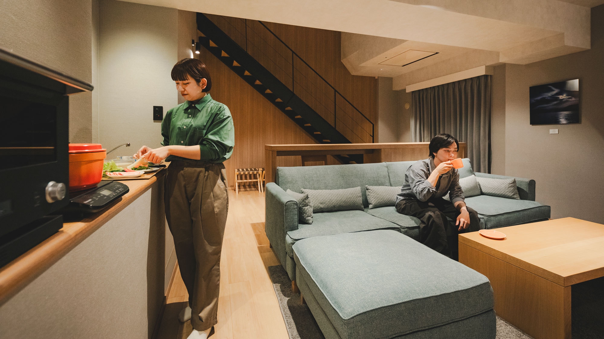 【グループ旅】新客室メゾネットタイプ〜ミニキッチン付に滞在/サウナと温泉満喫特典付