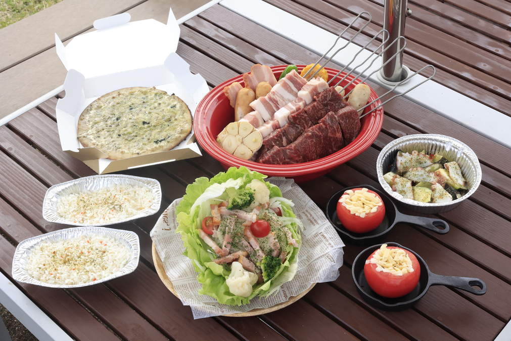 【ログトレーラーハウス】絶景日本一の富士山を眺めながら手軽にキャンプ！ ピザ窯で薪火BBQ 1泊夕食