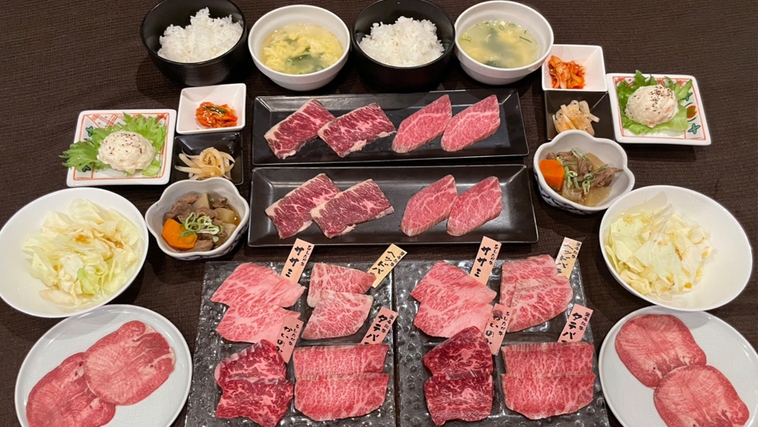 【GKB-fu焼肉】「しずおか和牛頂上」＆「あしたか牛」食べ比べ！パフェ＆ドリンクバー付き◆1泊2食