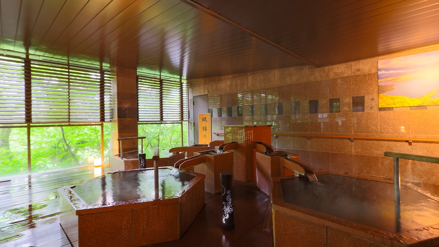 霧降の湯「眠猫の湯」ｌ特徴的なデザインの浴槽で、鬼怒川温泉の「美肌の湯」をご堪能ください。