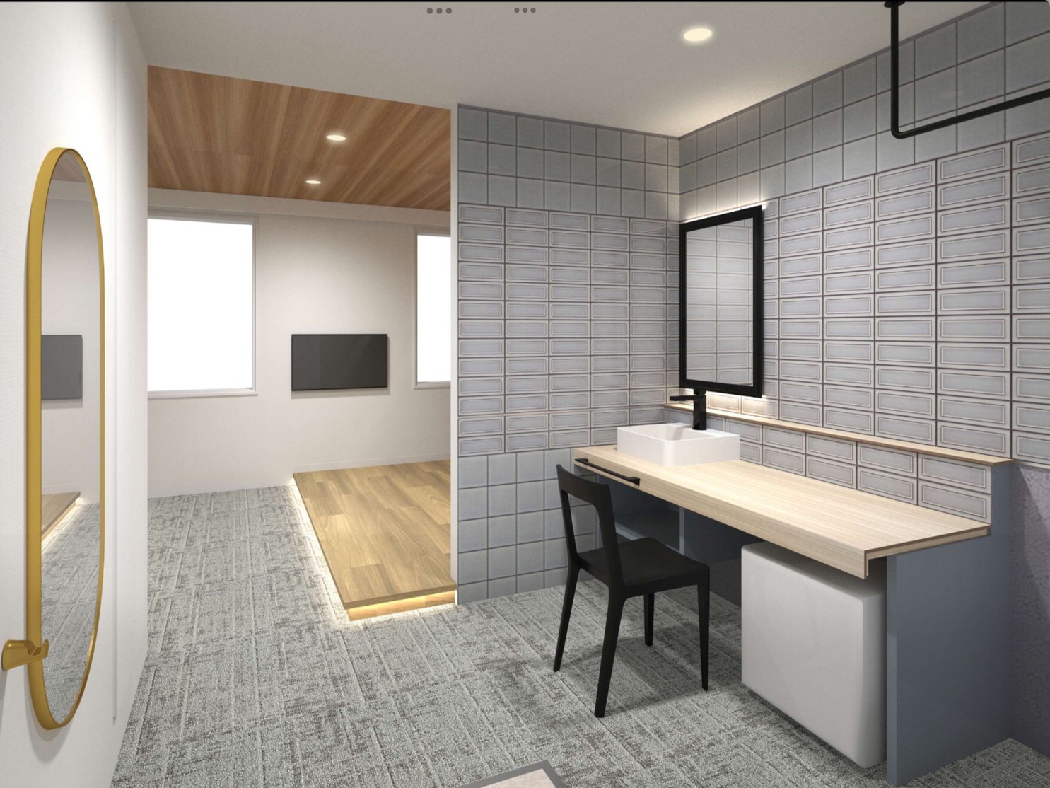 ロフトセミスイート例カジュアルモダンスタイルでセミダブル２名＋ロフトベッド２名の最大４名定員。