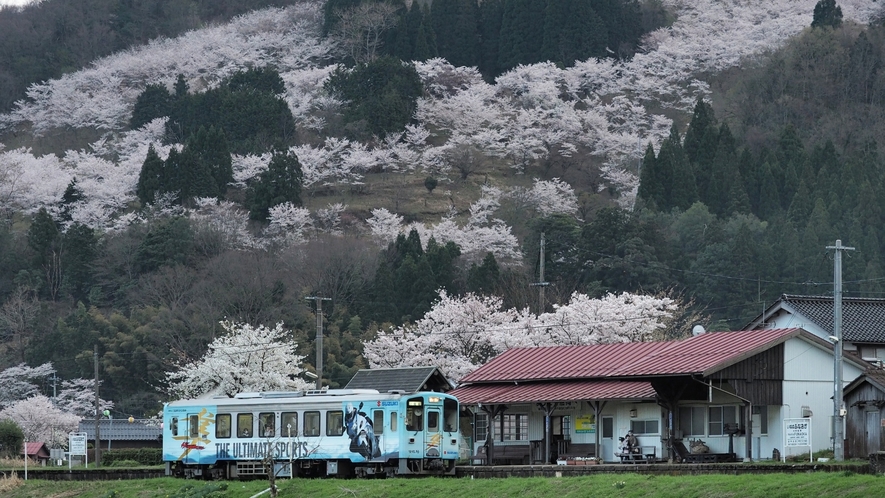 若桜鉄道沿線　因幡船岡駅のプラットフォームは登録有形文化財に指定され、ノスタルジーを覚えます。