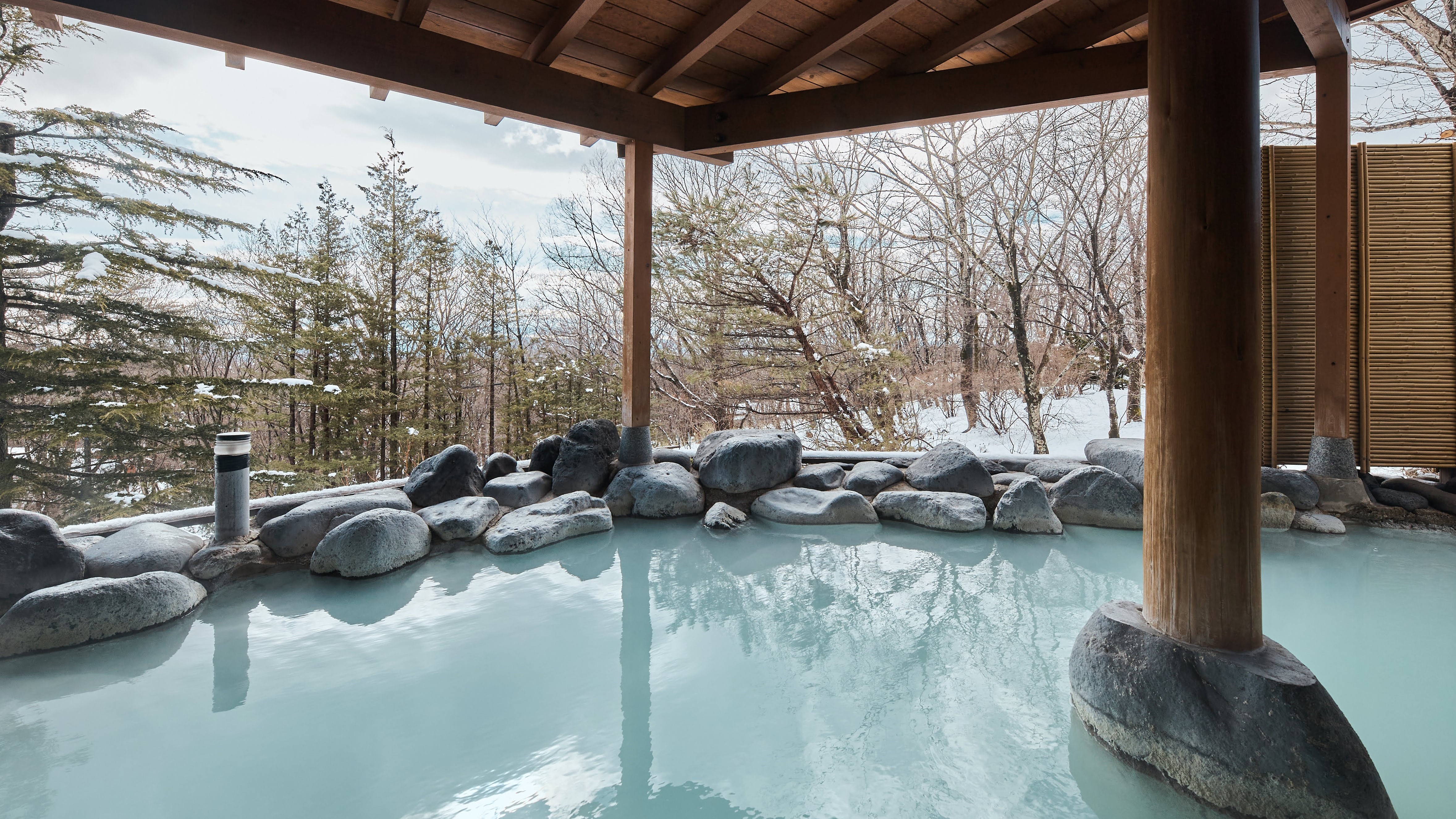 【露天風呂・冬】四季折々の那須高原を眺めながら白いにごり湯でリラックス